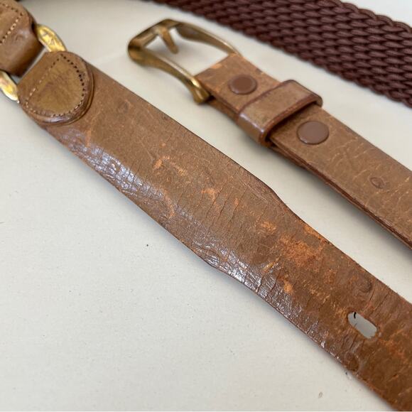 Streve Ostrich Leather & Woven Vintage Brown Belt Solid Bronze Hardware Size 34 main image 8